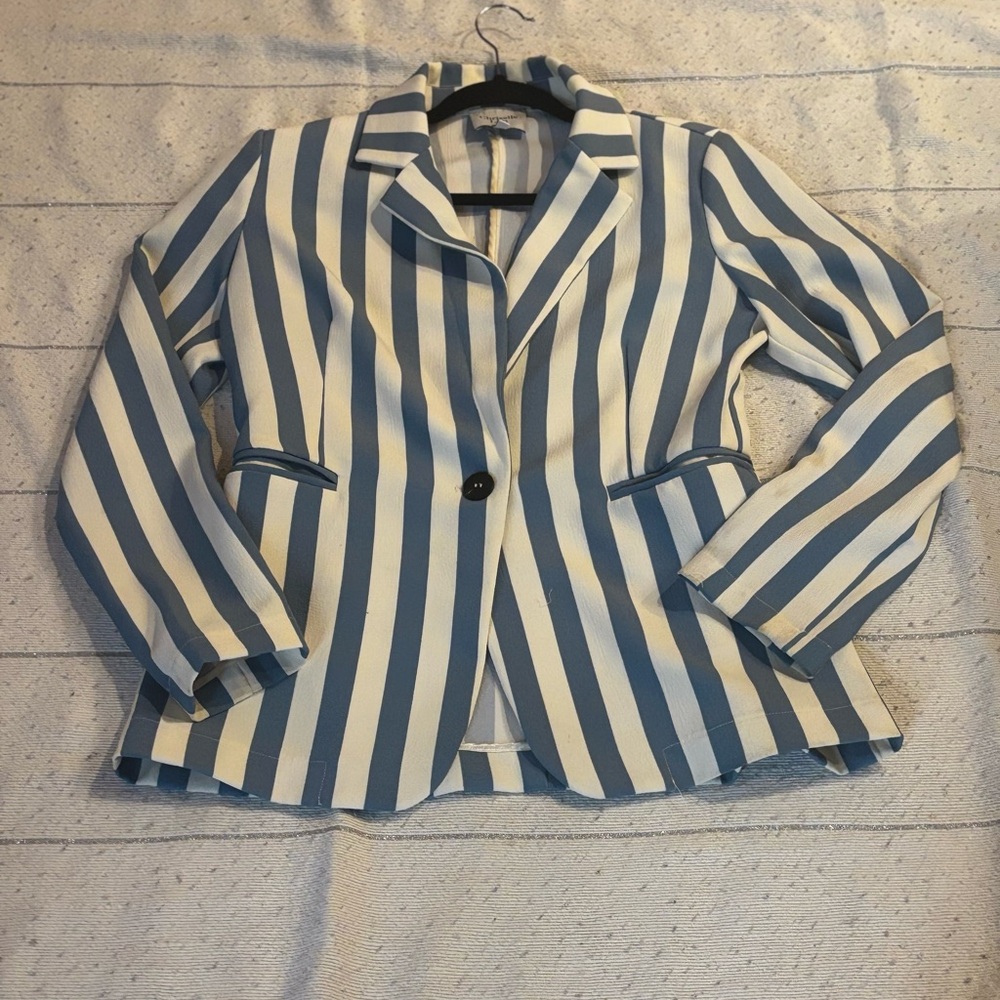 Chriselle Lim Blue White Striped Blazer Size M